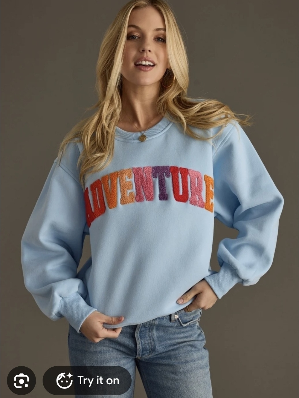 Light Blue 'Adventure' Crewneck Sweatshirt for Women